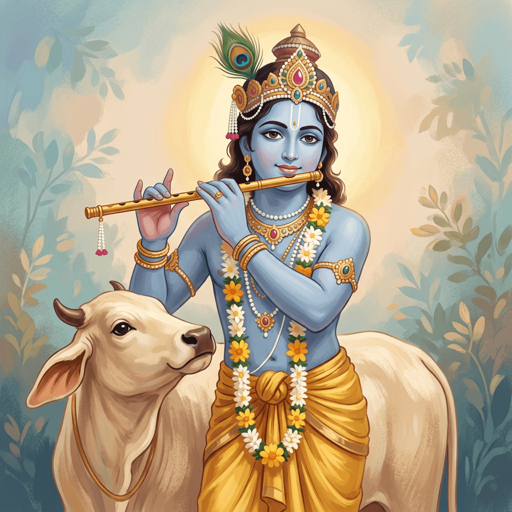 A painterly portrait of Krishna