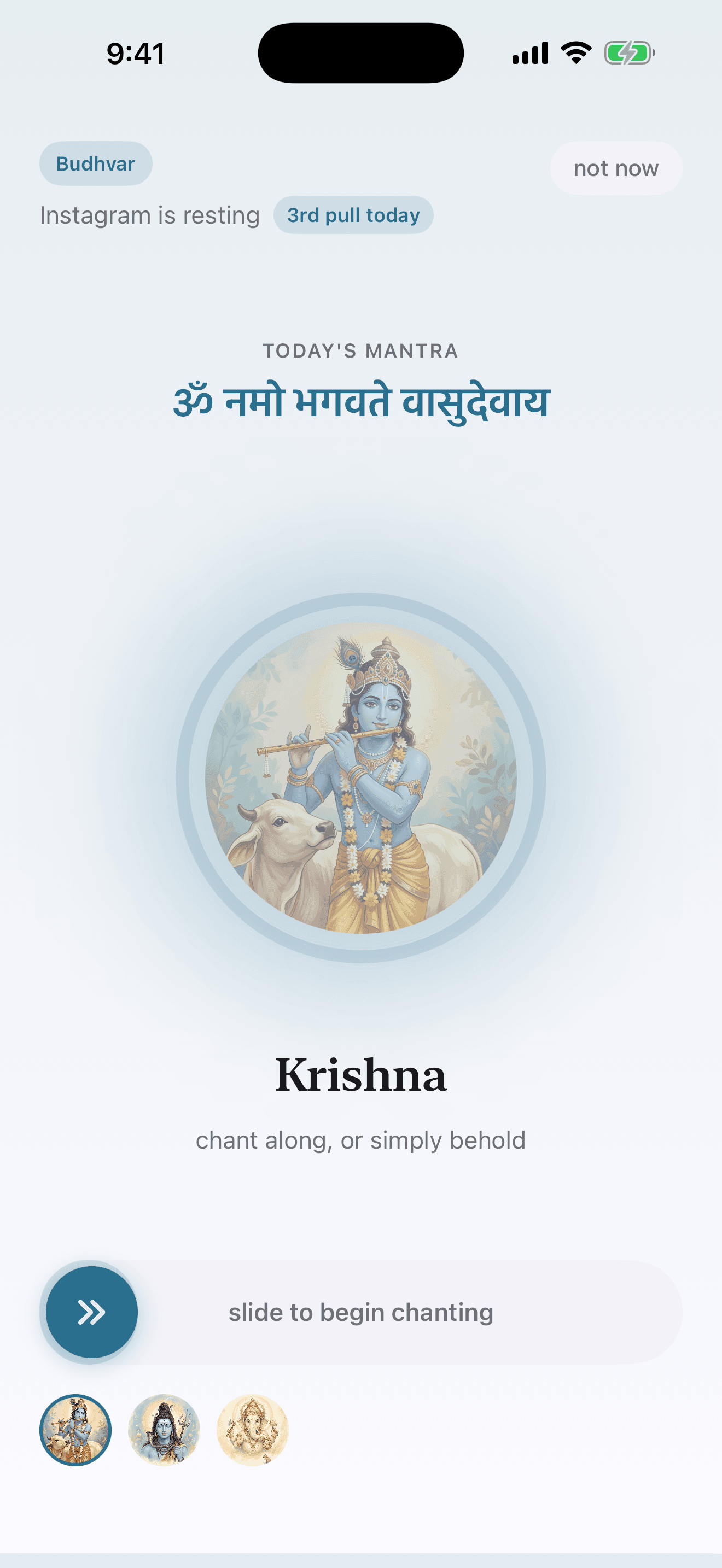 Sankalp resting a distracting app behind a darshan