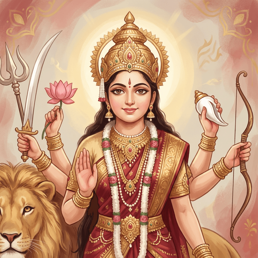 a painterly portrait of Durga