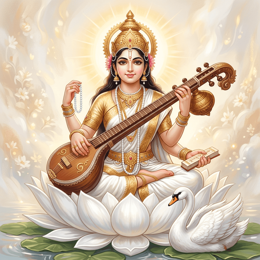 a painterly portrait of Saraswati