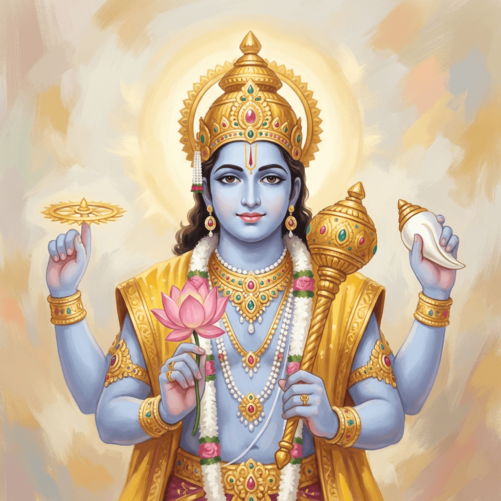a painterly portrait of Vishnu